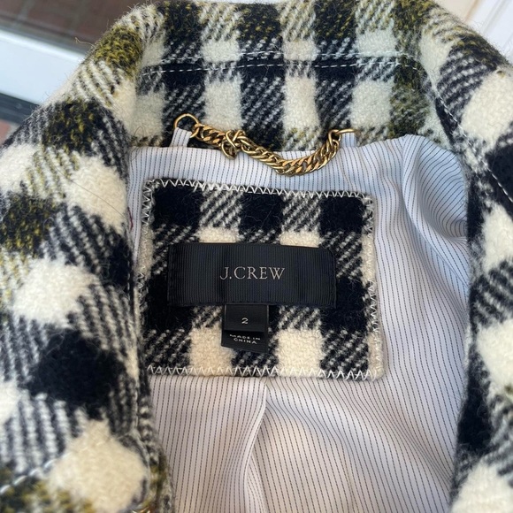 J Crew Plaid Oxford Long Wool Coat Gold Buttons Blue Green Ivory Multi Sz 2 - Picture 7 of 9